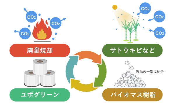 ユポグリーンシリーズは、バイオマス樹脂で地球温暖化対策に貢献